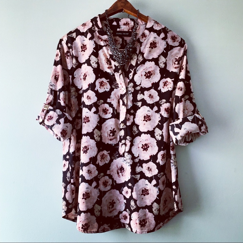 Ivanka Trump floral button down utility blouse